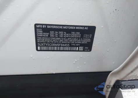 2021 BMW X3 xDrive30I z USA, uszkodzony, nr VIN 5UXTY5C08M9F84455